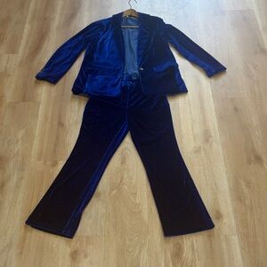 BCBG Velvet Blazer and Trouser Set - Deep Blue
